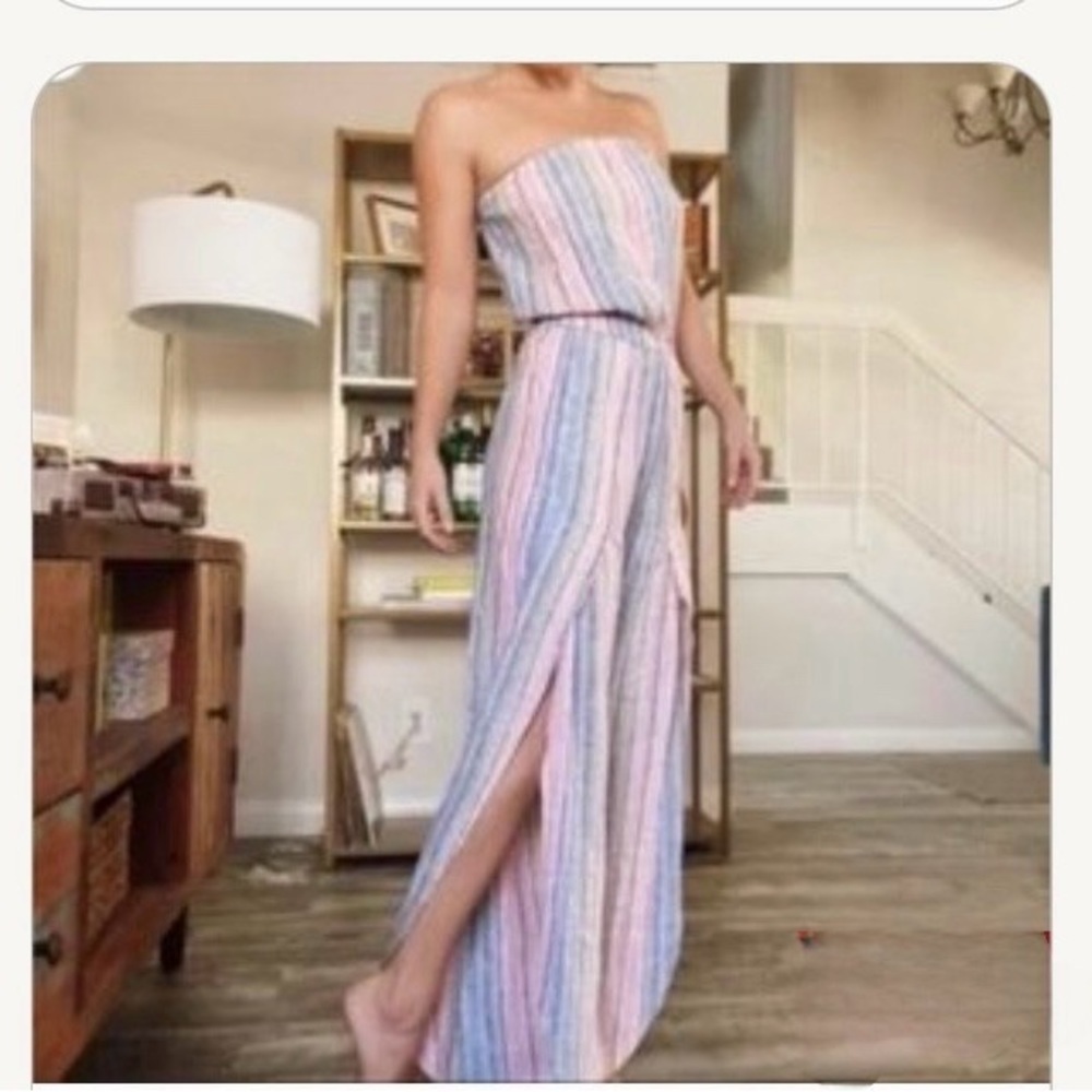 Drew Pastel Rainbow Tube top Womens Large Jumpsuit Linen Blend Romper Size Md